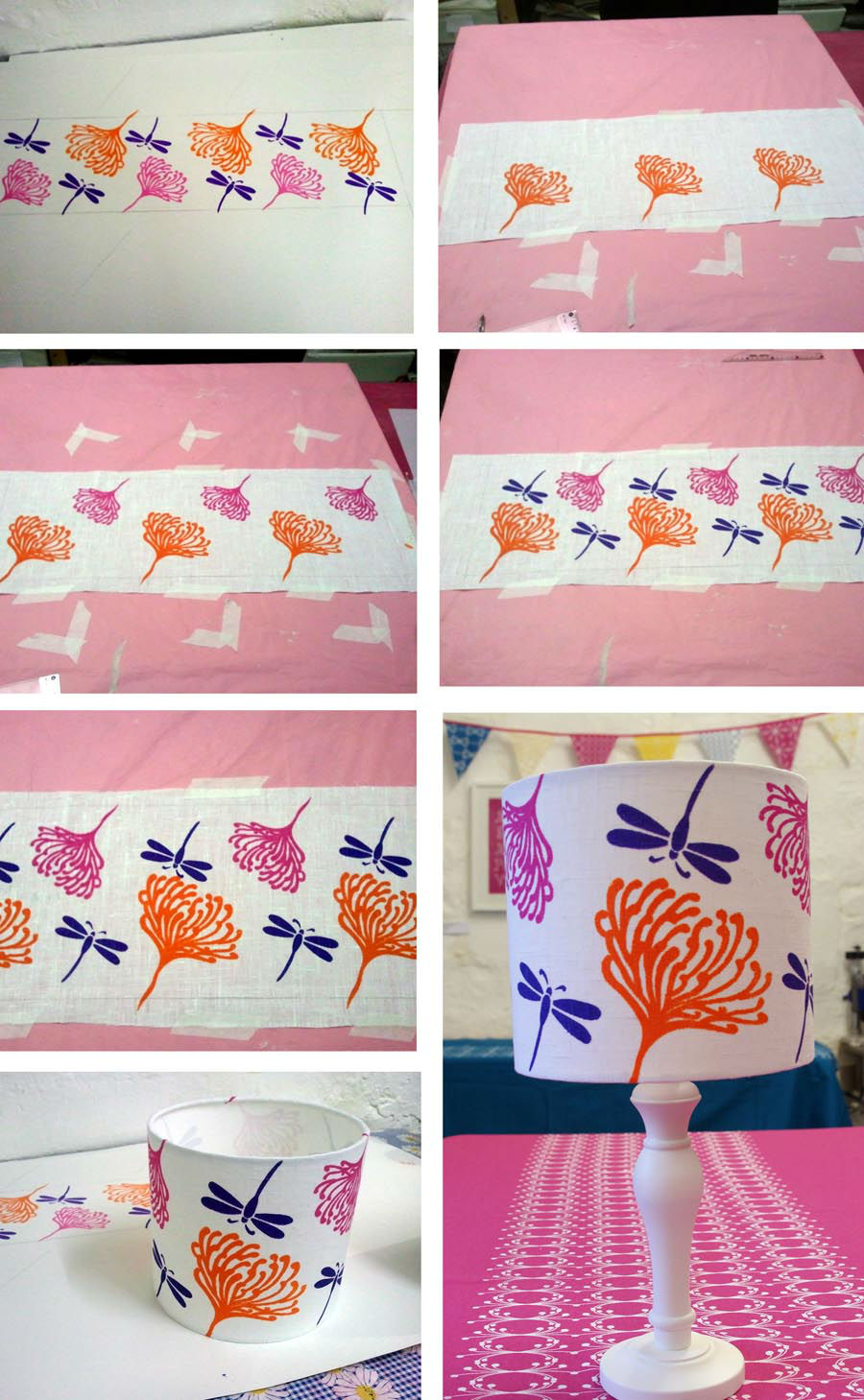 Stages of  Screen Printing a Lampshade